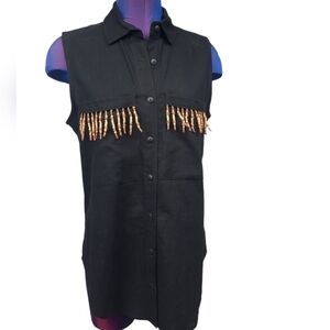 Vintage Alexander Campbell Black Western‎ Fringed Linen Sleeveless Top Women's 6